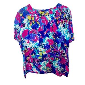 VINTAGE SilkLand 80's Bright Multicolor Floral Silk Blouse